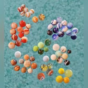 LOT OF 65 ANTIQUE/VINTAGE MARBLES ~ PELTIER, CLAY, AGATE, CAT EYE, RAINBO
